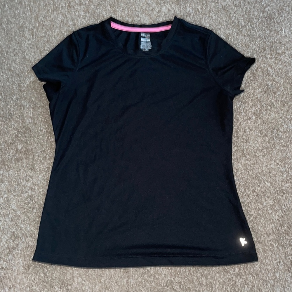 Danskin Now black athletic sweat wicking tee shirt. Size large (12/14).